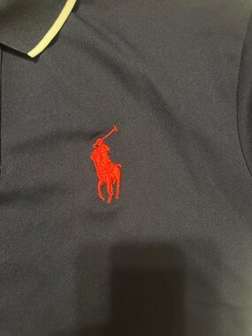 Ralph Lauren Navy Polo with Red Embroidered Pony and Yellow Collar Trim